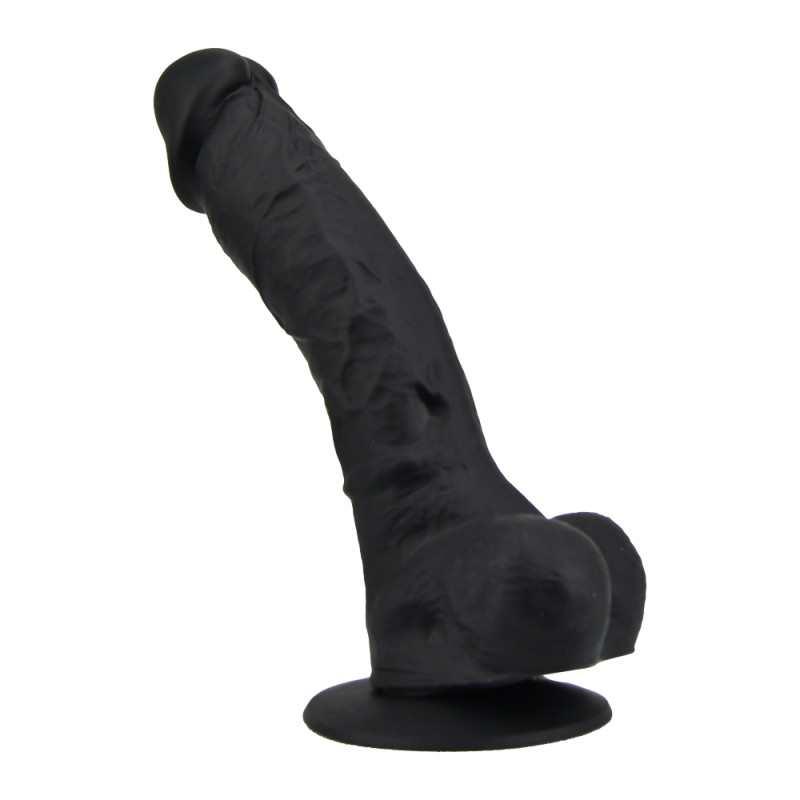 Realistic Silicone Dildo with Suction Cup and Balls Black